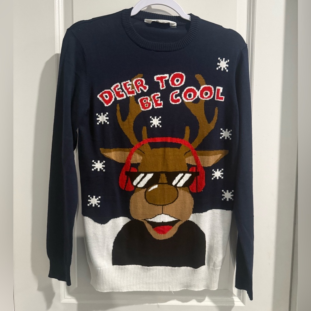 Boys Navy  Reindeer Ugly Sweater